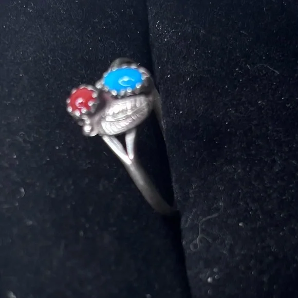 💎 NEW  Turquoise & Coral Sterling Silver Ring 💎 SIZE 8 - Picture 3 of 4